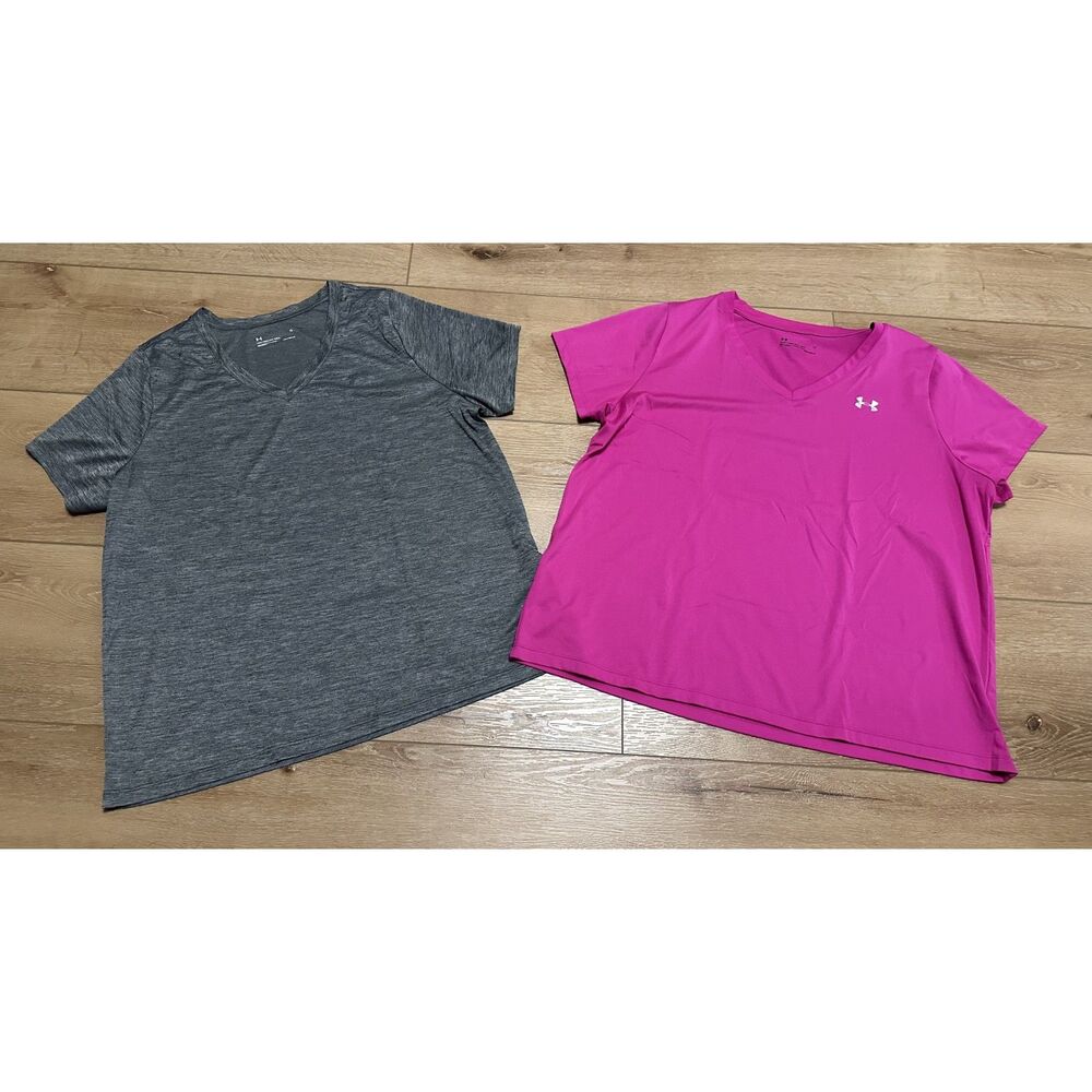 Women's Under Armour Activewear Tee Lot of 2 Pink & Gray Size 1X EUC!